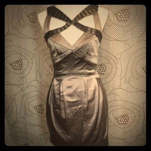 Vintage BEBE Silver Beaded Top Cocktail Dress
